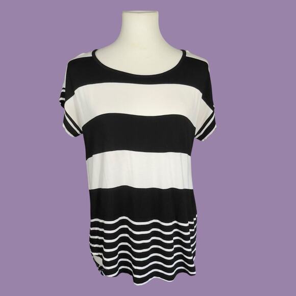 Cynthia Rowley Tops - Cynthia Rowley Boxy Striped White Black Hi Low Tunic Top Medium